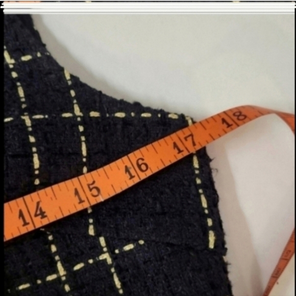 Flora Bea Navy Blue/Gold Tweed Sleeveless V-Back Knee Length Shift Dress medium - Picture 4 of 8